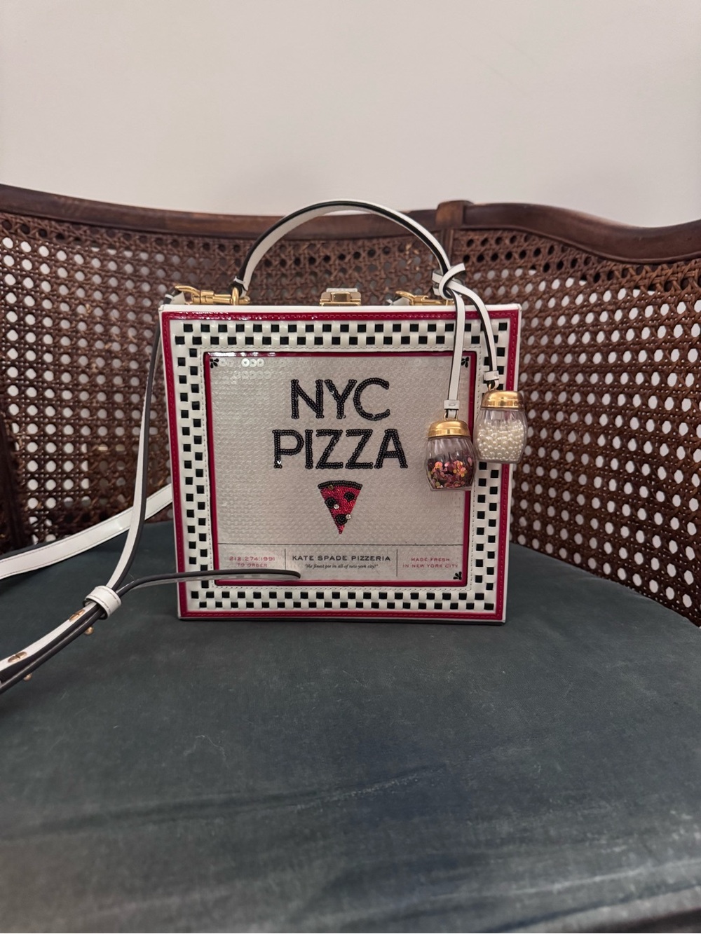 kate spade NYC Pizza Novelty Box Bag in White, Red and Black
